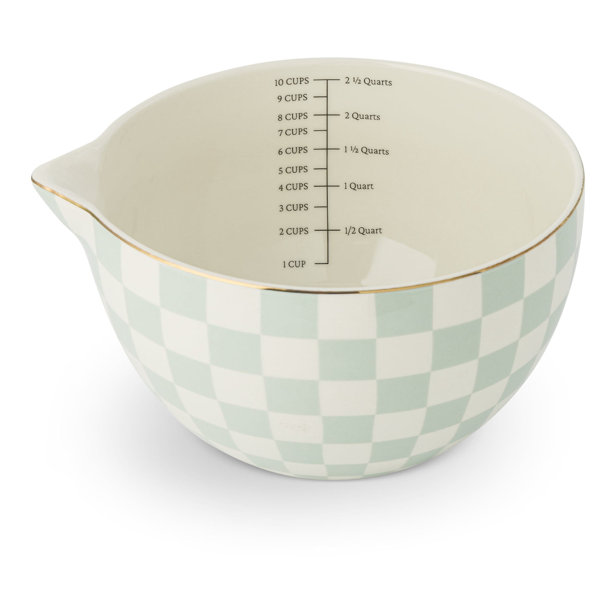 Thyme & Table 5-Piece Ceramic Mixing Bowl and Measuring Set - Mint Checkered