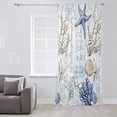 thumbnail image 3 of Blue Brown Coastal Semi Sheer Curtains Drapes for Living Room,Bedroom,French Doors Window 45 Inches Long,Summer Beach Nautical Coral Starfish Rod Pocket Chiffon Curtain Drapery Voile Draperies Panel, 3 of 6