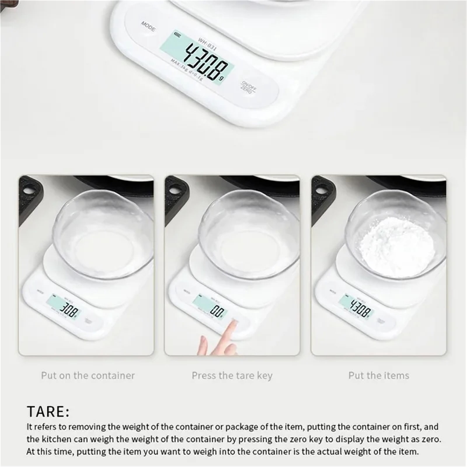 LCD Digital Kitchen Scale 3kg/7kg Food Scale Battery/USB Charging Electronic Balance Measuring Grams Scales for Cooking Baking