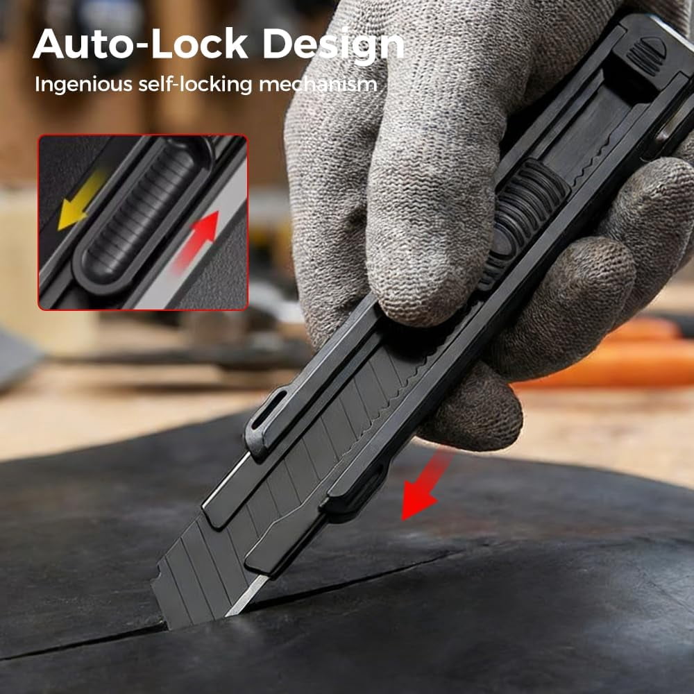 25mm Heavy Duty Utility Knife Box Cutter, SK5 Sharp Snap-Off Blades, Safety Lock, Anti-Slip Rubber Grip, Ideal for Cardboard, Boxes, DIY Crafts, Home & Office Use (2 Knife + 20 Blades)