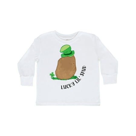 

Inktastic St. patrick s Day Lucky Little Spud with Four Leaf Clover and Hat and Text Gift Toddler Boy or Toddler Girl Long Sleeve T-Shirt