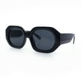 thumbnail image 6 of Womens Trendy Octagonal Beveled Thick Plastic Round Mod Sunglasses All Black, 6 of 8