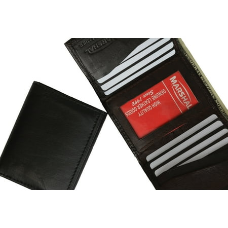 Mens Soft Leather Trifold Wallet with Vertical Card Slots and...