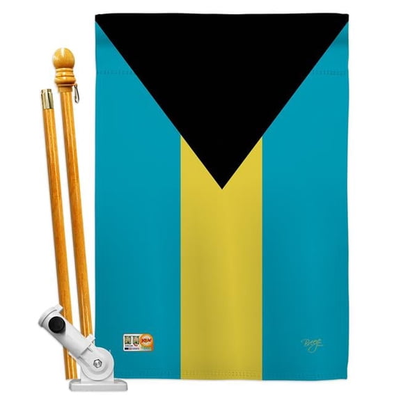 Breeze Decor BD-CY-HS-108341-IP-BO-D-US15-BD 28 x 40 in. Bahamas Flags of the World Nationality Impressions Decorative Vertical Double Sided House Flag Set with Pole Bracket Hardware