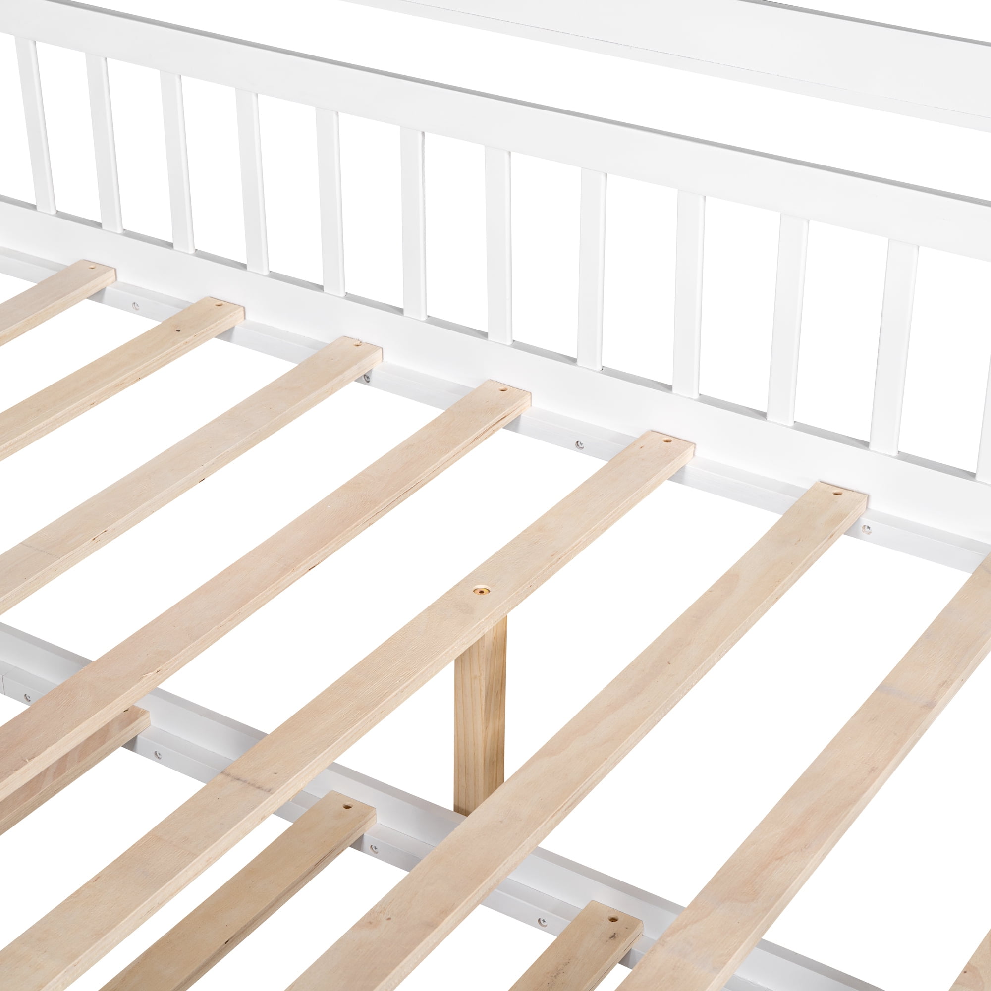 Euroco Wood Full Size House Bed with Trundle, Platform Bed with Bookshelf, White