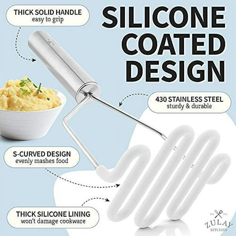Zulay Kitchen Non-Scratch Potato Masher Kitchen Tool - Durable Stainless  Steel Wrapped In Premium Silicone Mashed Potatoes Masher - White 