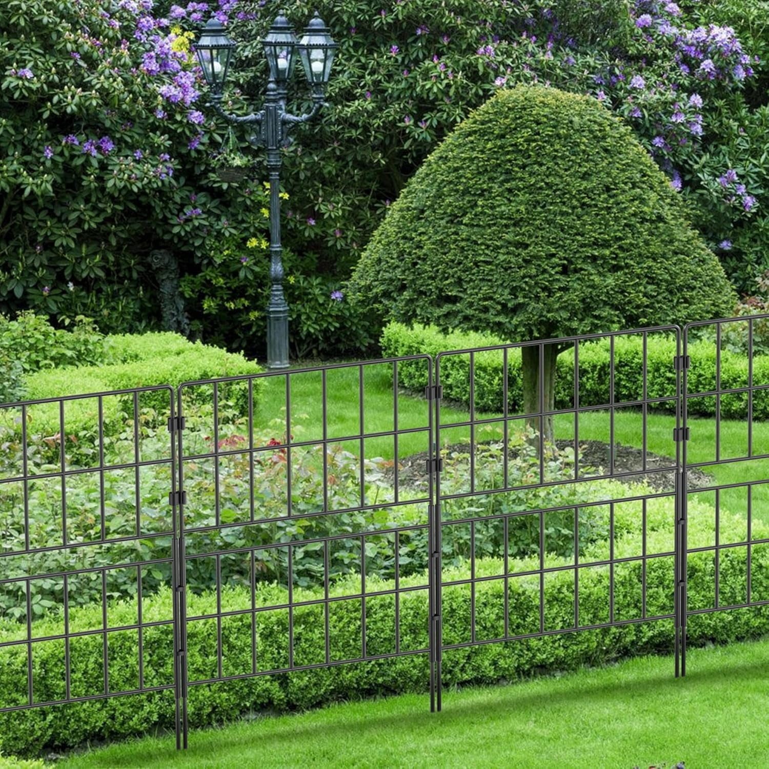 Y&M Tall Decorative Metal Garden Fence, No-Dig Wire Panels, 32 in H x 20 ft L, 14 panels