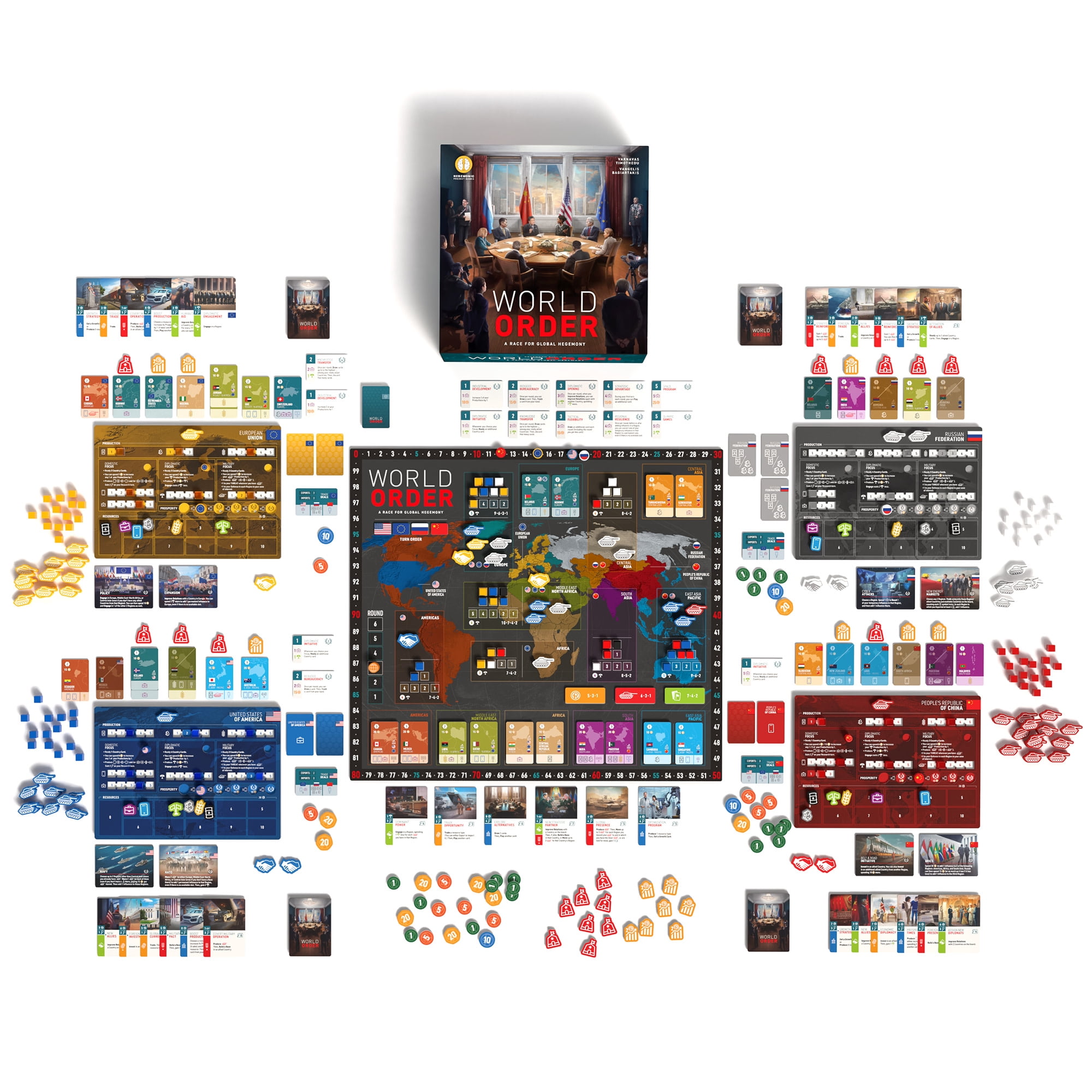 World Order - Political & Economic Events Board Game, Asymmetric Card Driven Play, Global Power Area Control, Deck-Building, Ages 14+, 2-4 Players