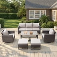 thumbnail image 2 of Opohoro 6 Piece Patio Furniture Set, Outdoor Sectional Conversation Set with Swivel Rocking Chairs, Sofa, Coffee Table & Ottomans, Brown Wicker with Beige Cushions, 2 of 14