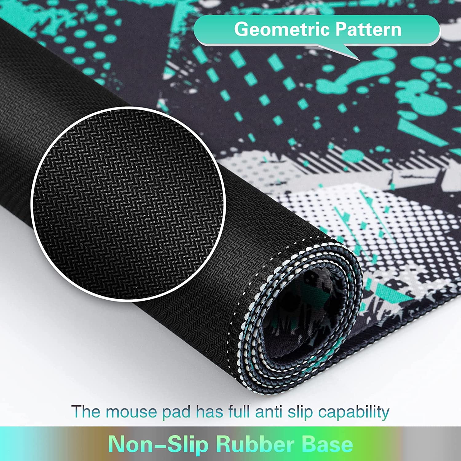 Gaming Mouse Pad, Extended Mouse Pad 31.5x15.7inch XXL Large Big Computer Keyboard Mouse Mat Desk Pad with Non-Slip Base and Stitched Edge for Home Office Gaming Work (Green Geometric)