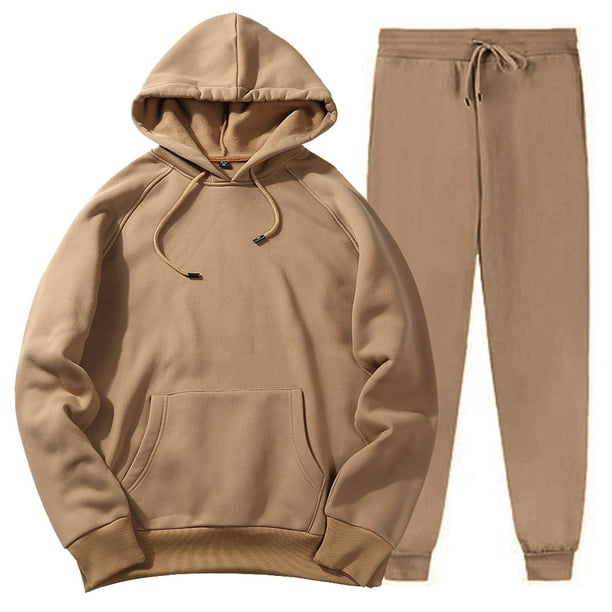 Loose Simple Suits For Men Solid Color Long Sleeve Tops And Trousers Hoodie Plus Size Leisure Winter Fleece Hooded Plush Sweatershirt Outdoor Holiday Sets - Walmart.com