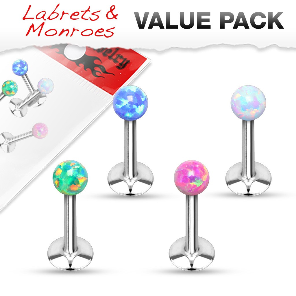 Body Accentz 4 Opal Ball Top Labret Monroe Lip chin Cheek Ring 16g