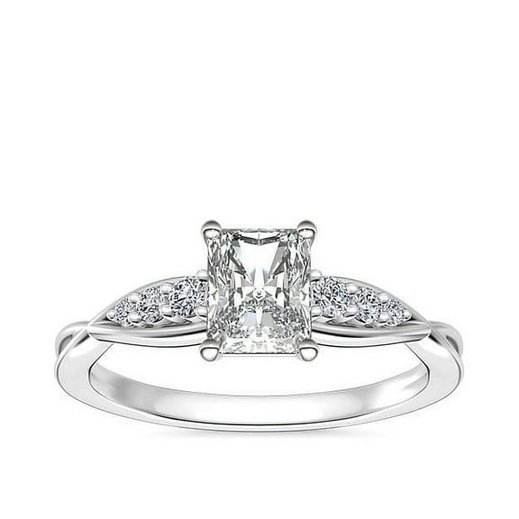 0.65 Ct Emerald Cut Natural Diamond Elegant Solitaire with Accents Engagement Ring for Women in Solid 14K White Gold Size 7