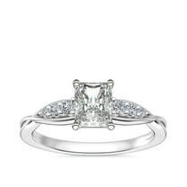 0.65 Ct Emerald Cut Natural Diamond Elegant Solitaire with Accents Engagement Ring for Women in Solid 14K White Gold Size 7
