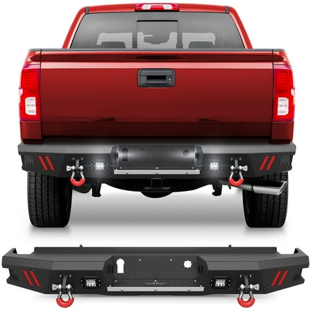 POFENZE Rear Bumper for 2014-2018 Chevrolet Silverado/GMC Sierra 1500 Full Width Black Bumper with Lights