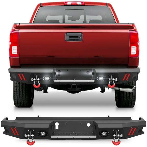 POFENZE Rear Bumper for 2014-2018 Chevrolet Silverado/GMC Sierra 1500 Full Width Black Bumper with Lights