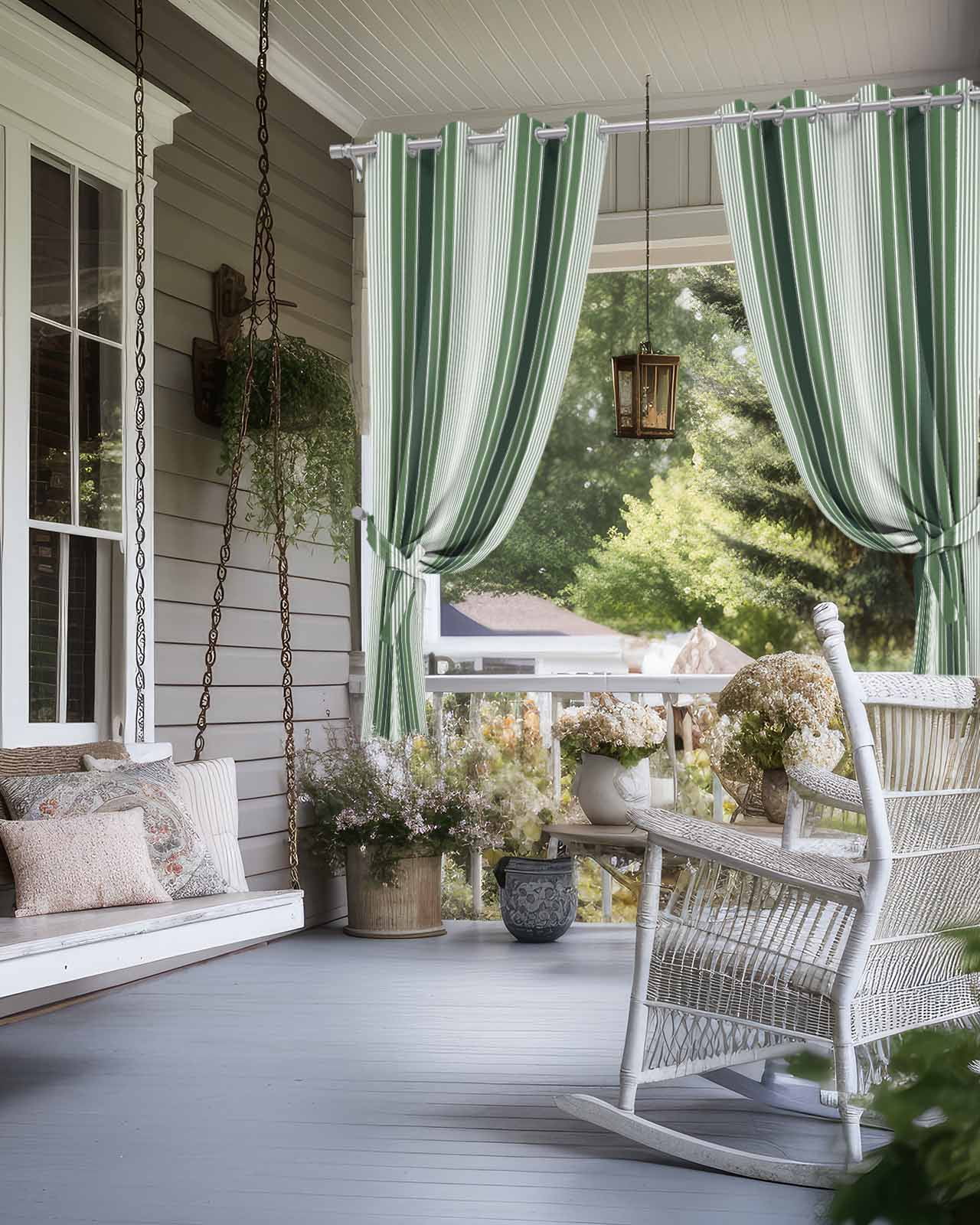 Dark Green Ombre Stripe Outdoor Curtains for Patio, Farmhouse Simple Striped Privacy Drapes Grommet Waterproof Outside Curtains for Porch/Cabana/Balcony 54"x 108", 1 Panel