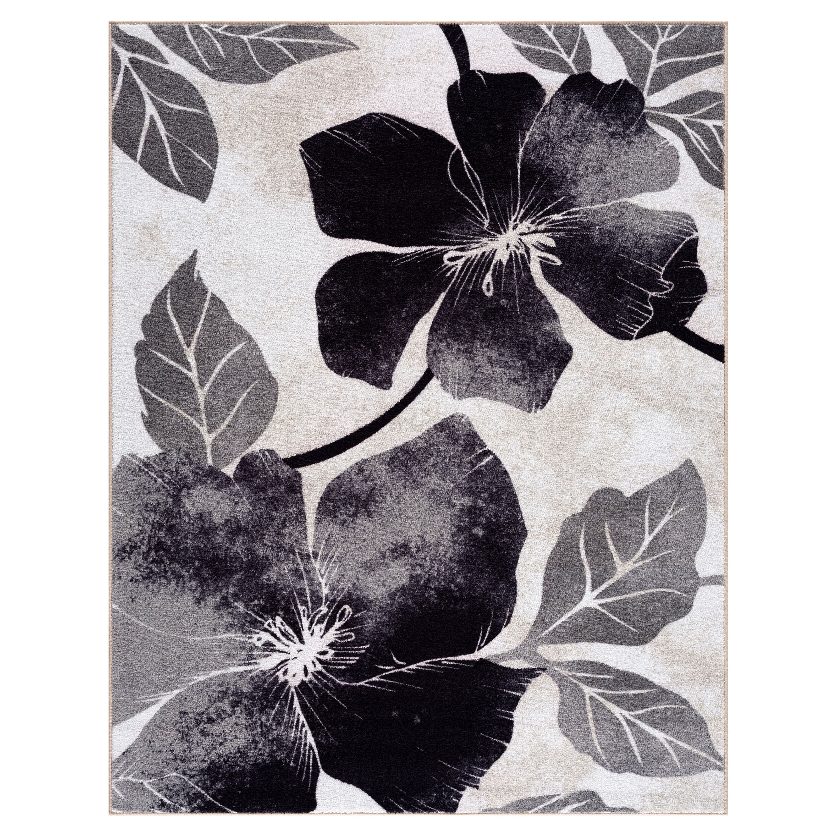 CAMILSON Solana Non Slip Modern Floral Indoor Area Rug Black/Grey 8x10
