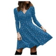 thumbnail image 2 of Qiopertar Robe à Manches Longues Col en V pour Femmes Rétro Élégante Soirée Club Robe Décontractée en Solde à Moins de 5$ en Solde Offres d'Accès Anticipé, 2 of 7