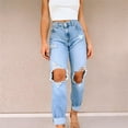 thumbnail image 4 of Vedolay Wide Leg Jeans for Women Distressed Stretch Floral Patches Womens Straight Leg Jeans Blue,S, 4 of 4