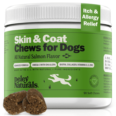 Deley Naturals Fish Oil for Dogs Skin Chews - Itch Relief for Dogs with DHA