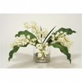 thumbnail image 1 of Distinctive Designs International 15844 Mini Orchidées&44; Feuilles Tropicales dans un Vase Rectangulaire avec des Roches Blanches, 1 of 1