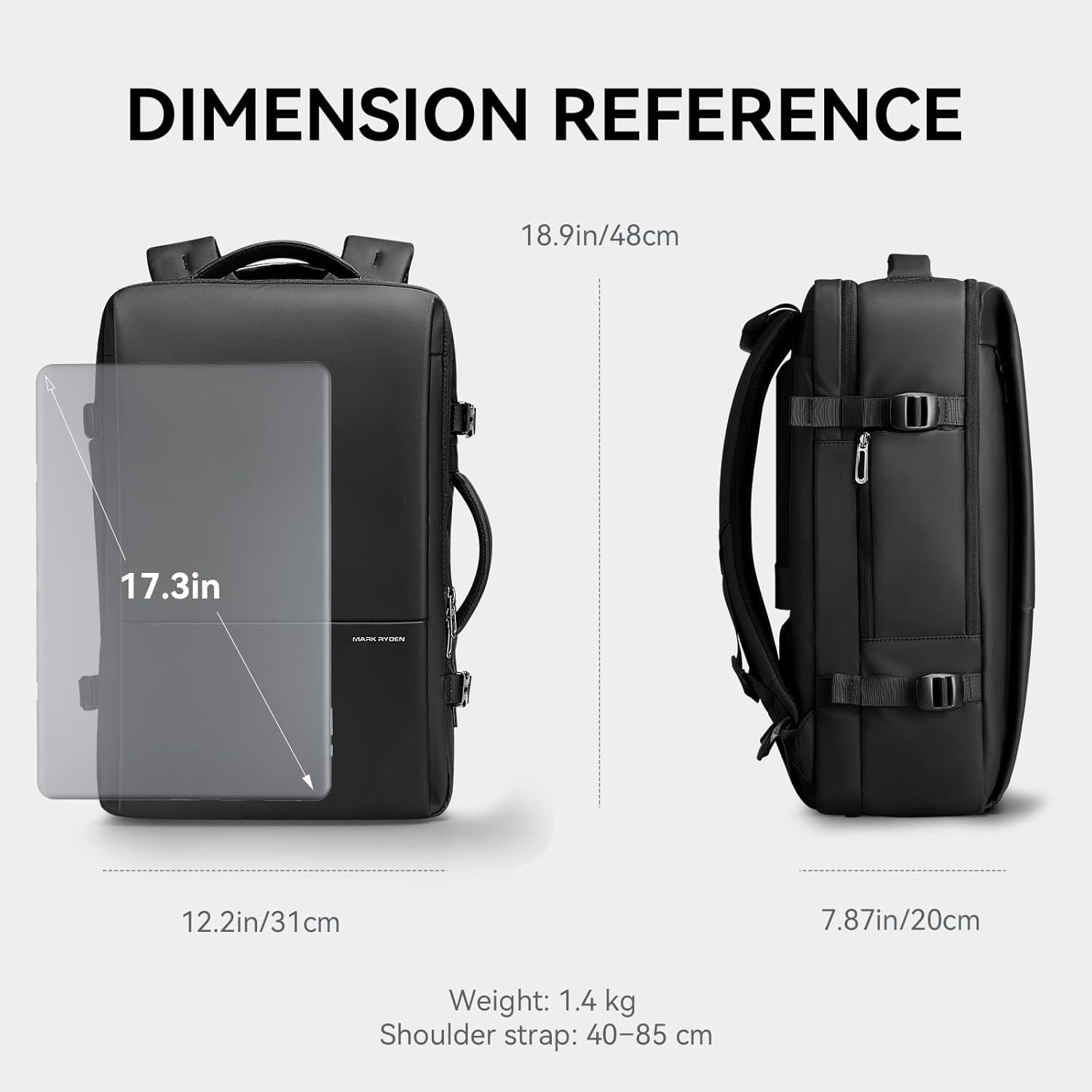 MARK RYDEN Business Laptop Backpack for Men, 30L Water-Resistant Anti-Theft Travel Backpack with USB Charging Port, Fits 17.3 Inch Laptop, Work & College Bag (Classic Black)
