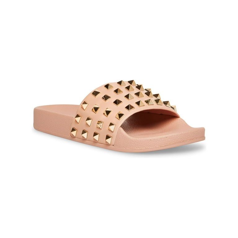 MADDEN GIRL Womens Pink Spikey Studded Flashh Round Toe Slip On