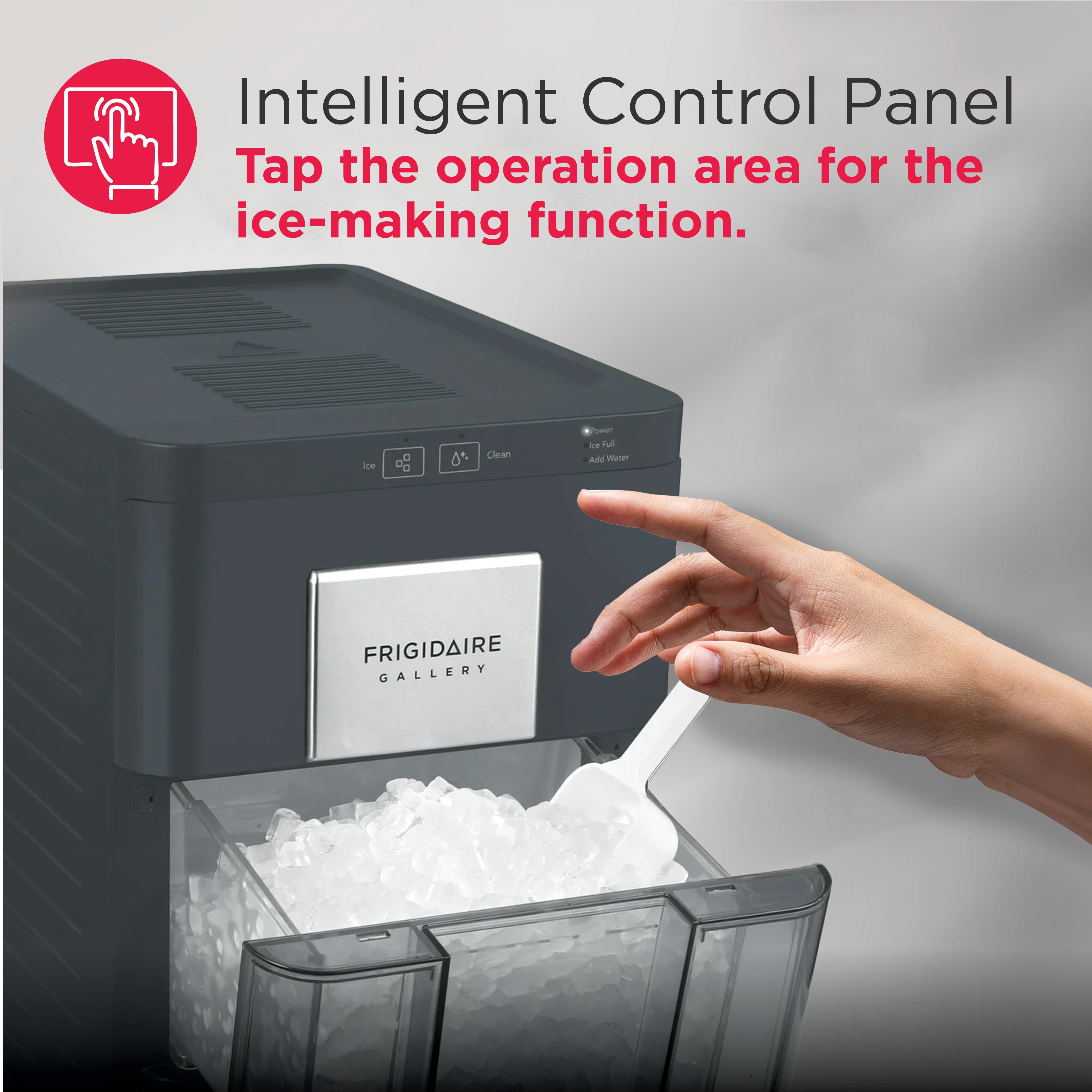 Frigidaire Gallery 33 lbs. Touchscreen Nugget Ice Maker, Stainless Steel Accent, Black, EFIC220