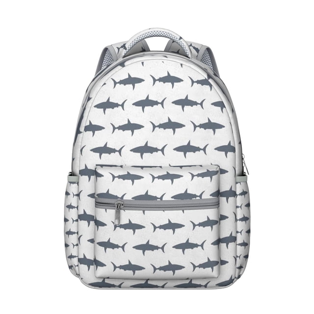 Cute Nautical Shark and Whale Student Backpack Waterproof Scratch-Resistant Composite Oxford Cloth with Cartoon Baby Marine Life Print, Comfortable Adjustable Straps for Outdoors