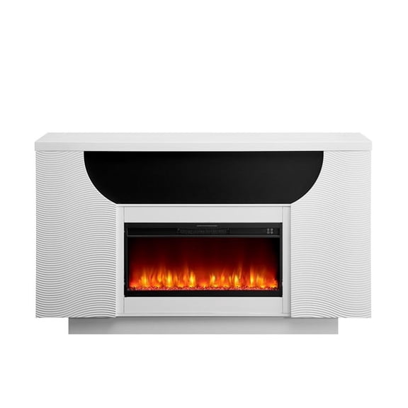 Pemberly Row White 76" Led Lit Wood Electric Fireplace with TV Lift
