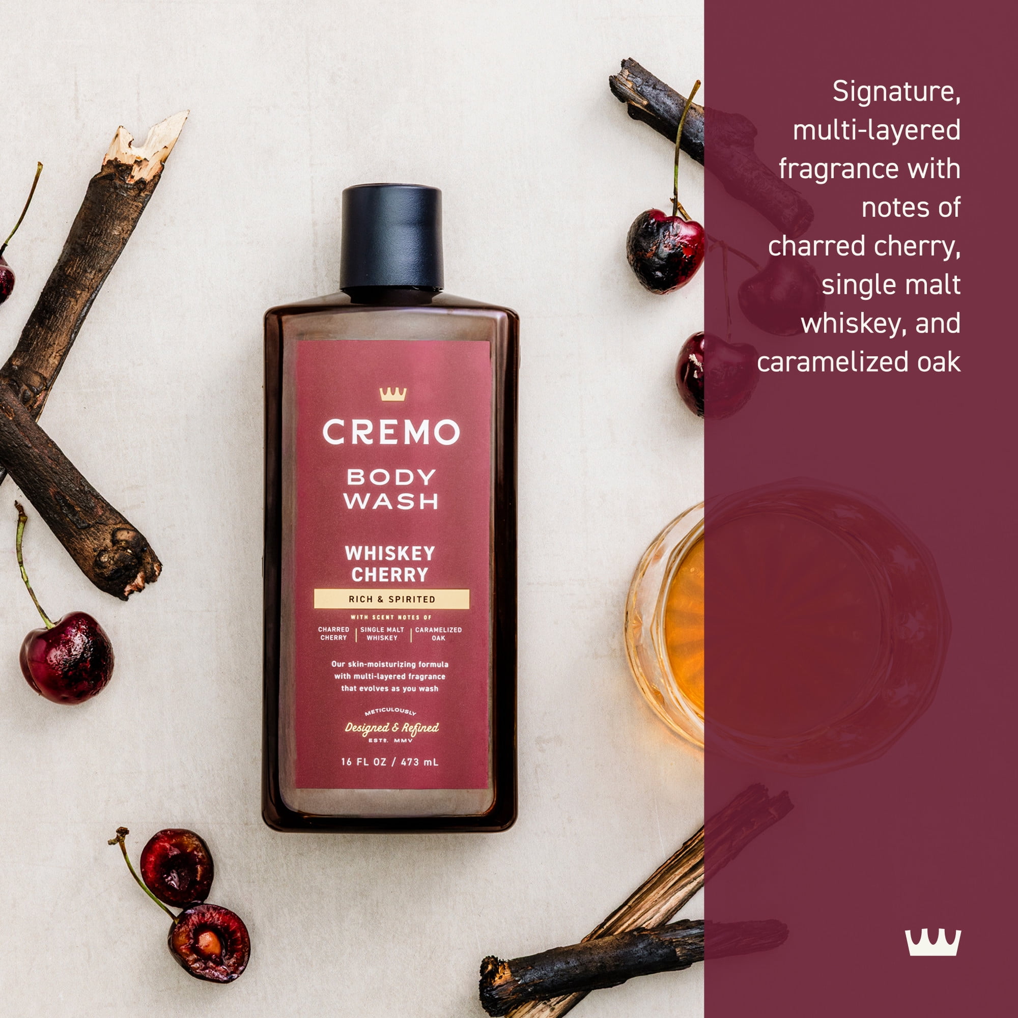 Cremo Men's Body Wash, Whiskey Cherry Scent, 16 fl oz
