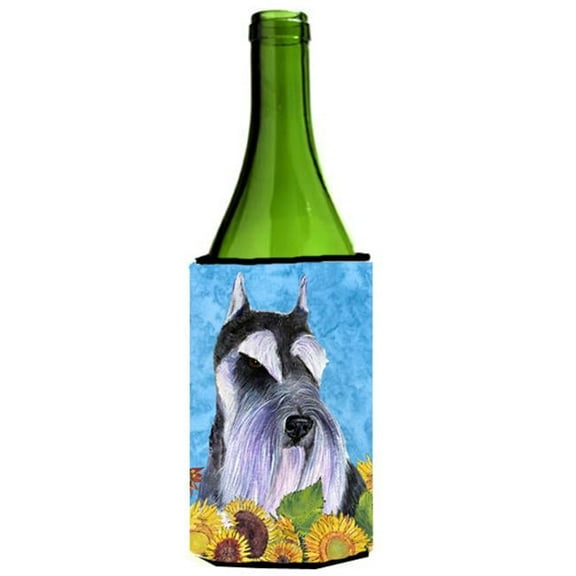 Schnauzer In Summer Flowers Wine bottle sleeve Hugger - 24 oz.