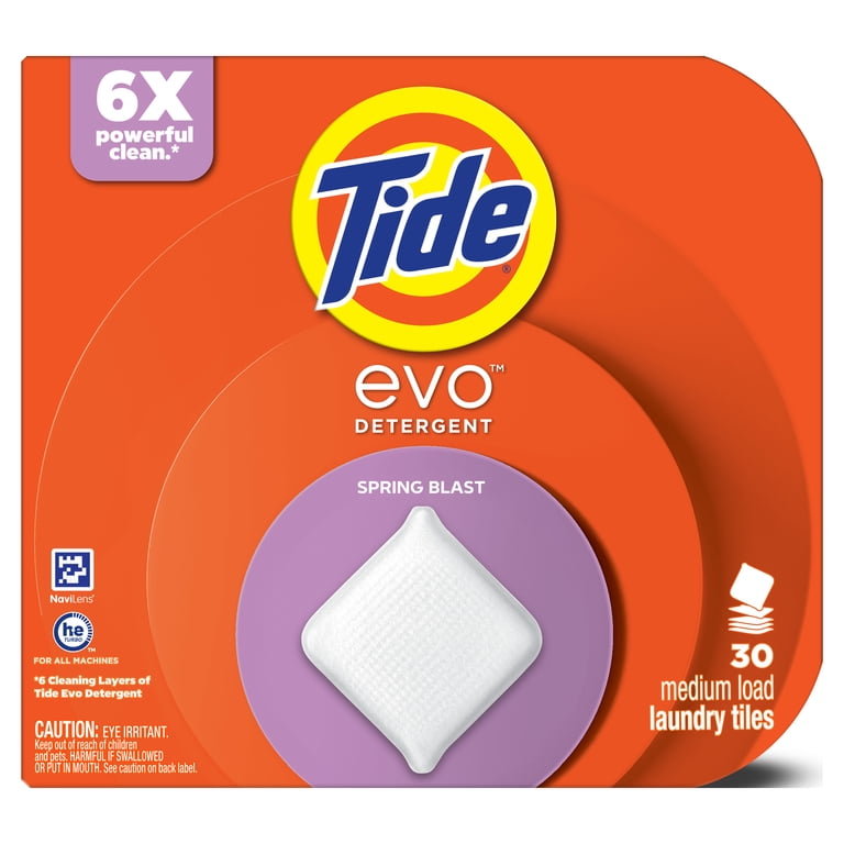 Tide Evo Laundry Detergent Tiles, Spring Blast Scent, 30 Count