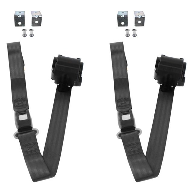Black Retractable Bucket Seat Belt Kit with Bracketry for 1932 Model B Ford Standard 2 Point - 2 Belts