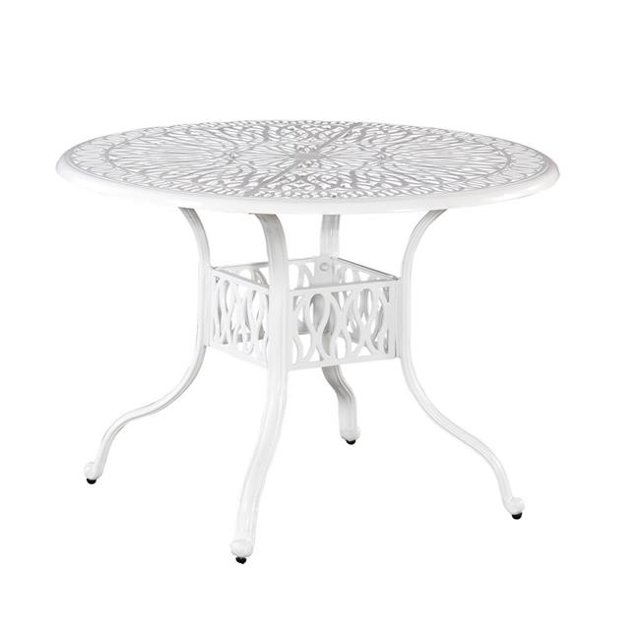 GSI Homestyles Collection Capri Table à Manger Extérieure en Aluminium Moulé 29.75 x 42 x 42 Po avec Trou pour Parasol et Couvercle en Acier Inoxydable, Blanc (1 Unité)