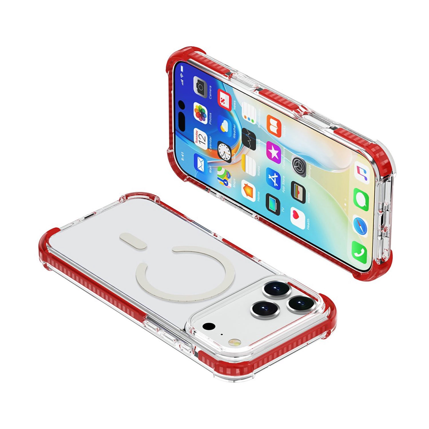 Durable TPU Mesh Armor Case with Wireless Charging for iPhone 17 Pro Max - Red