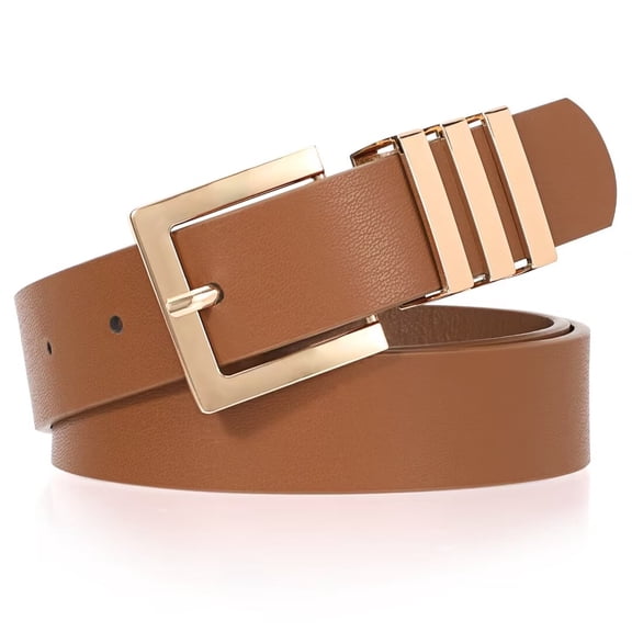 JASGOOD Women Belts for Jeans Fashion Square Gold Buckle Ladies Leather Belt, Brown