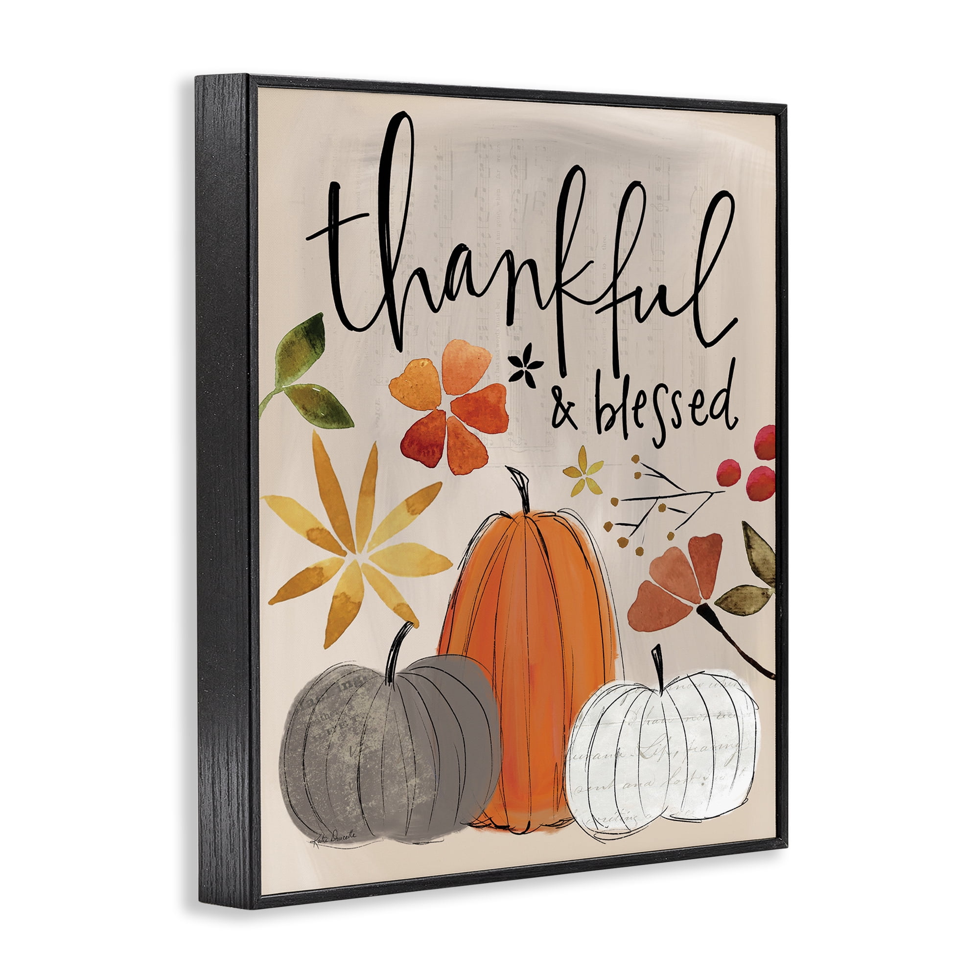 Stupell Industries Thankful & Blessed Pumpkins Botanical & Floral Painting Black Framed Art Print Wall Art, 11 x 14