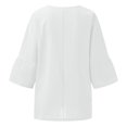 thumbnail image 5 of Women's 3/4 Length Sleeve Tops Cotton Linen Plus Size Shirts Solid Color Crew Neck Fashion Casual Loose Blouses (XL, White), 5 of 7