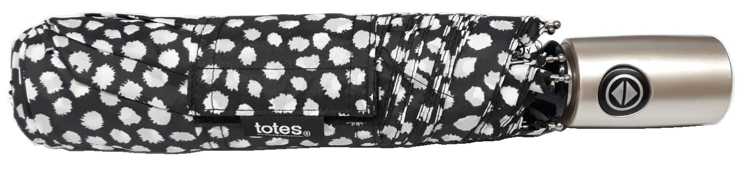 Totes NeverWet technology, Auto Open Auto Close Umbrella, Black With White Dots 43' arc Umbrella