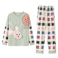 thumbnail image 4 of 2 Piece Pajamas for Women Set BWASD Casual Cute Loose Matching Summer Pajamas Soft Cozy Long Sleeve Top and Pants Lounge Printed Sleepwear Sets Fashion (Green 5XL), 4 of 4