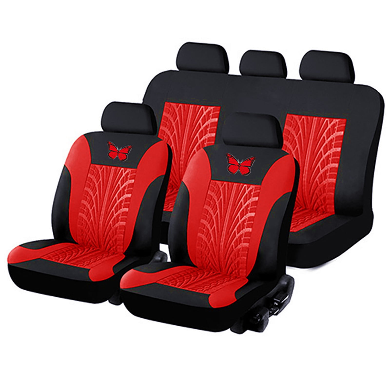 Red Butterfly Car Seat Covers Full Set - Front Bucket with Split Bench for Cars, Red Full Set Seat Protectors for Women, Fit for Vehicles,Cars,Suvs,Vans