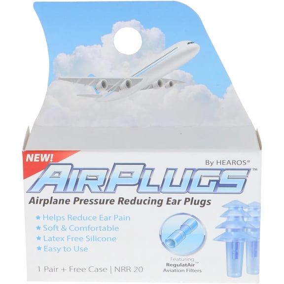 HEAROS AirPlugs Silicone Ear Plugs for Airline Ear Pressure Relief & Hearing Protection, 1 pair