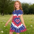 thumbnail image 6 of Virmaxy 4-13 Years Tie Dye Print 4th of July Pleated Dress Summer Patriotic Short Sleeve Crew Neck Holiday Dress for Casual and Party Wear, 6 of 9