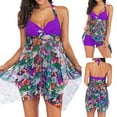 thumbnail image 4 of Tankini Swimsuits for Women Plus Size Floral Print Breast Pad Swimwear Split Bikini Bathing Swimsuit 2PC, 4 of 9