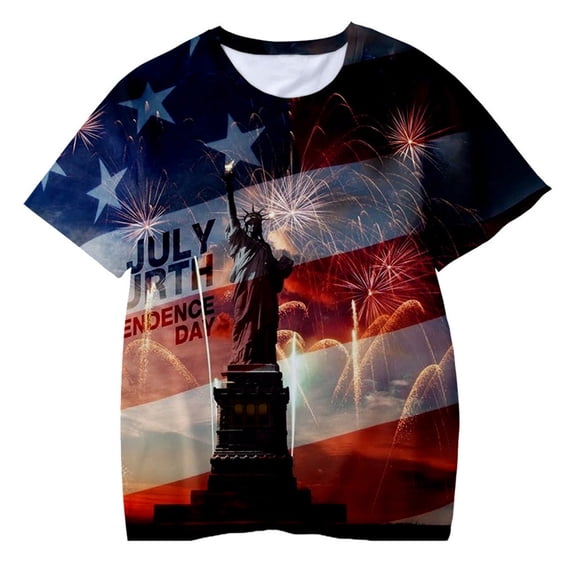 Sjldqy Little Boys 4th Of July Shirt Soft Loose Vintage American Flag And Liberty Printed Graphic Tee Short Sleeve Crew Neck Summer Patriotic Top For Boys Size 6-7 Years
