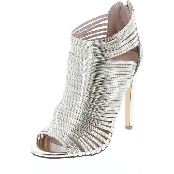 Liliana NIKIA-9 Women Metallic Caged Peep Toe Cutout Stiletto Sandal Gold