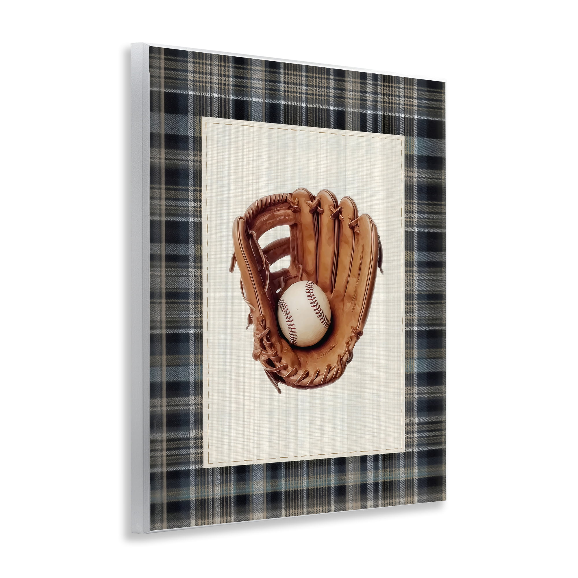 Stupell Industries Baseball Glove with Plaid Wall Plaque Art, design by Arlington Prints
