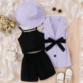 thumbnail image 3 of SUCS Girls Set 100%cotton Suspender Top Shorts Sleeveless Suit Jacket Hat 4pcs Daily, 3 of 9